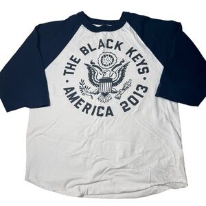 Alstyle White and Blue Raglan Tee The Black Keys America 2013 Graphic